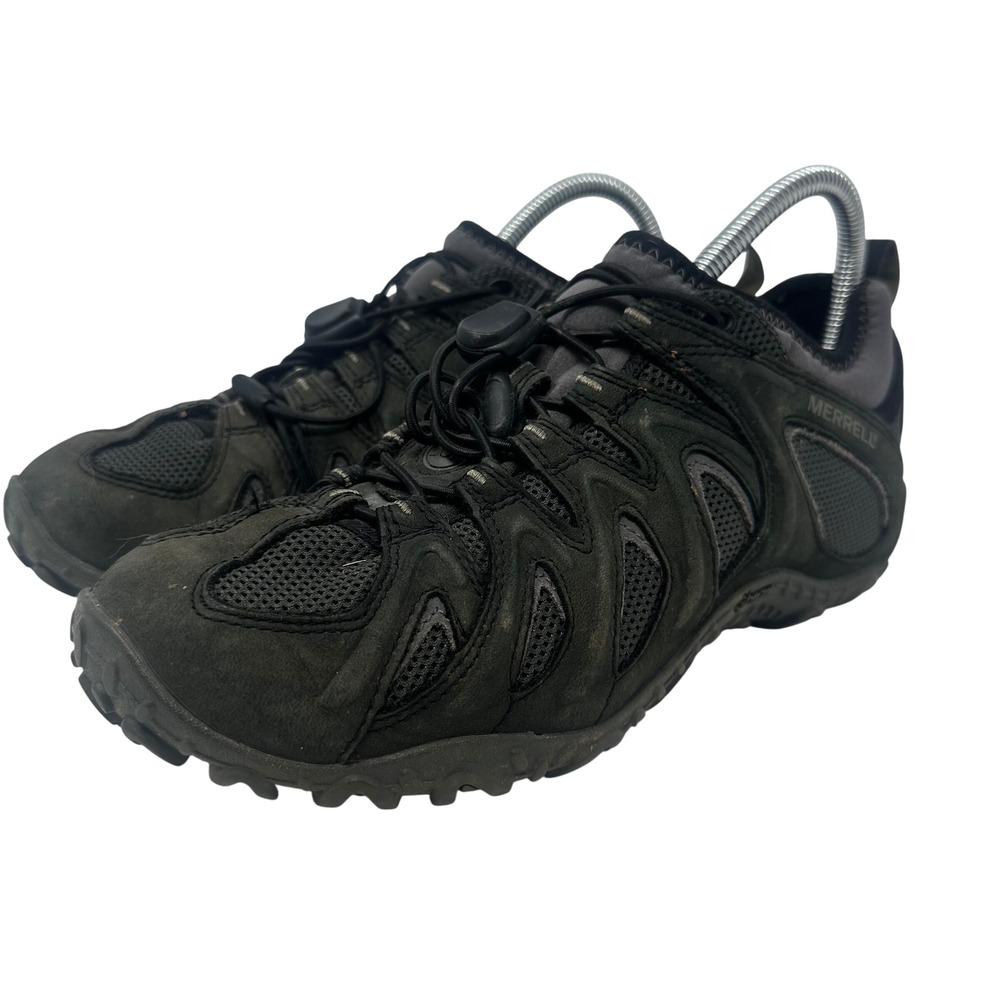 Merrell Chameleon Mens 8 Black Hiking Shoes Bungee Lace Vibram Low Top Sneakers